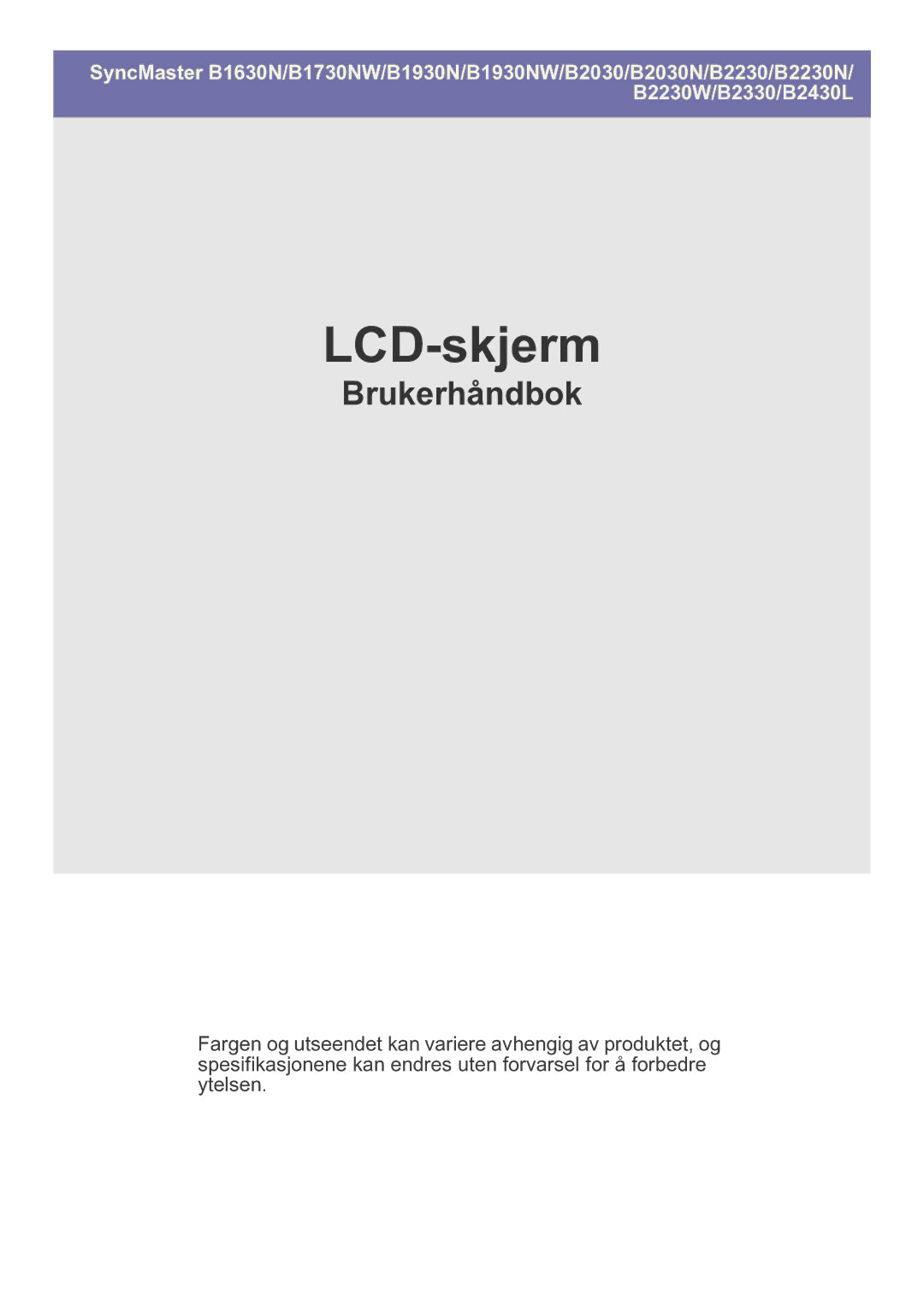 Samsung LS23PUHKF/EN manual LCD-skjerm 