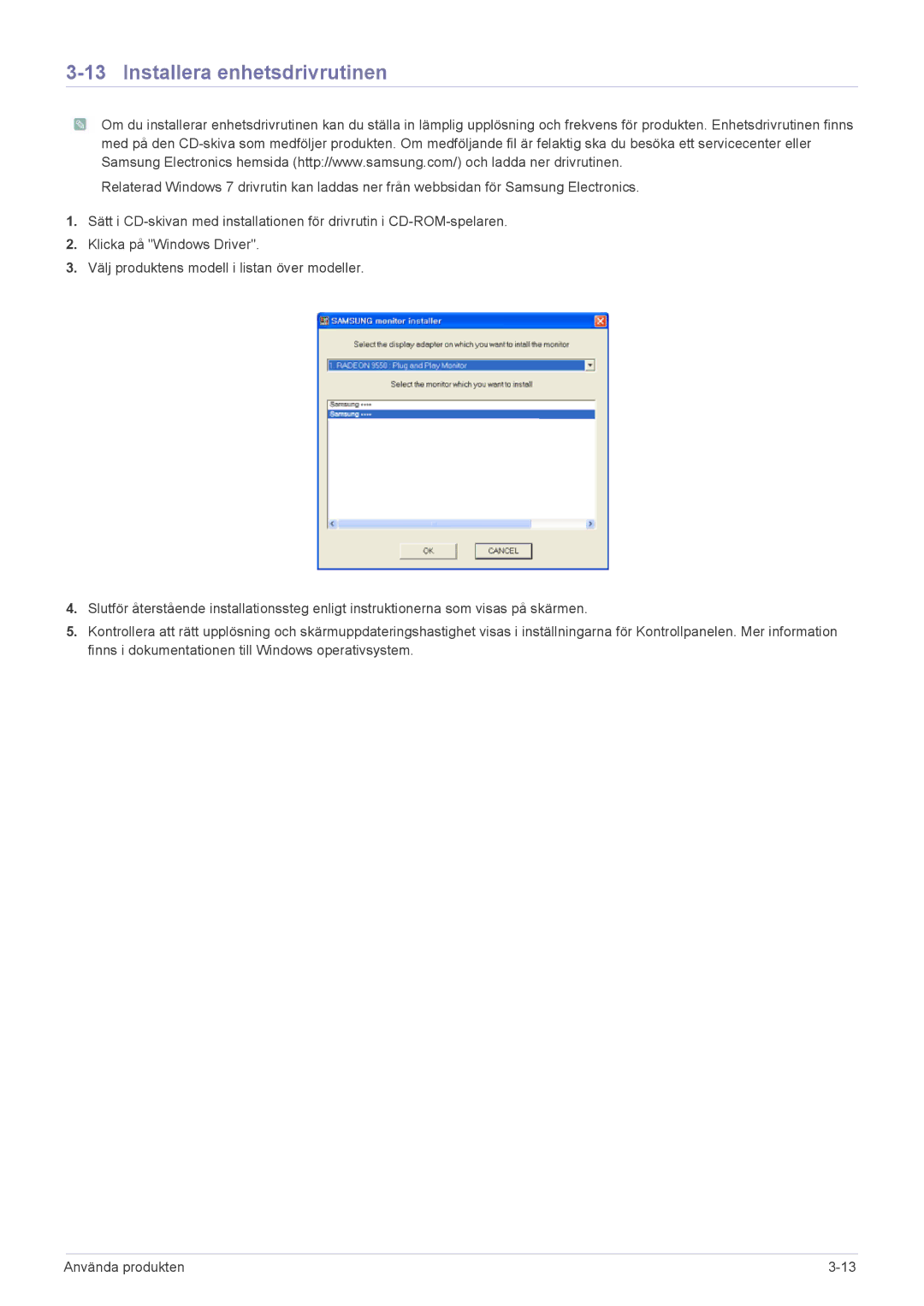 Samsung LS23PUHKF/EN manual Installera enhetsdrivrutinen 