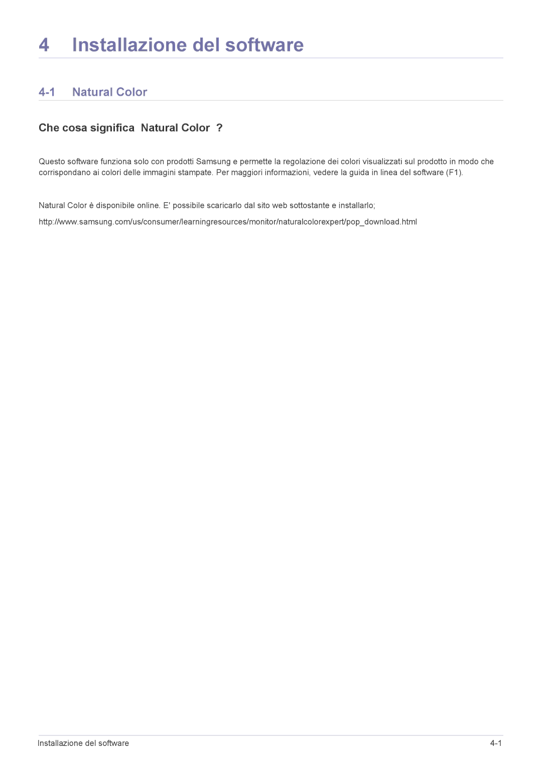 Samsung LS23WHEKFV/EN manual Installazione del software, Che cosa significa Natural Color ? 