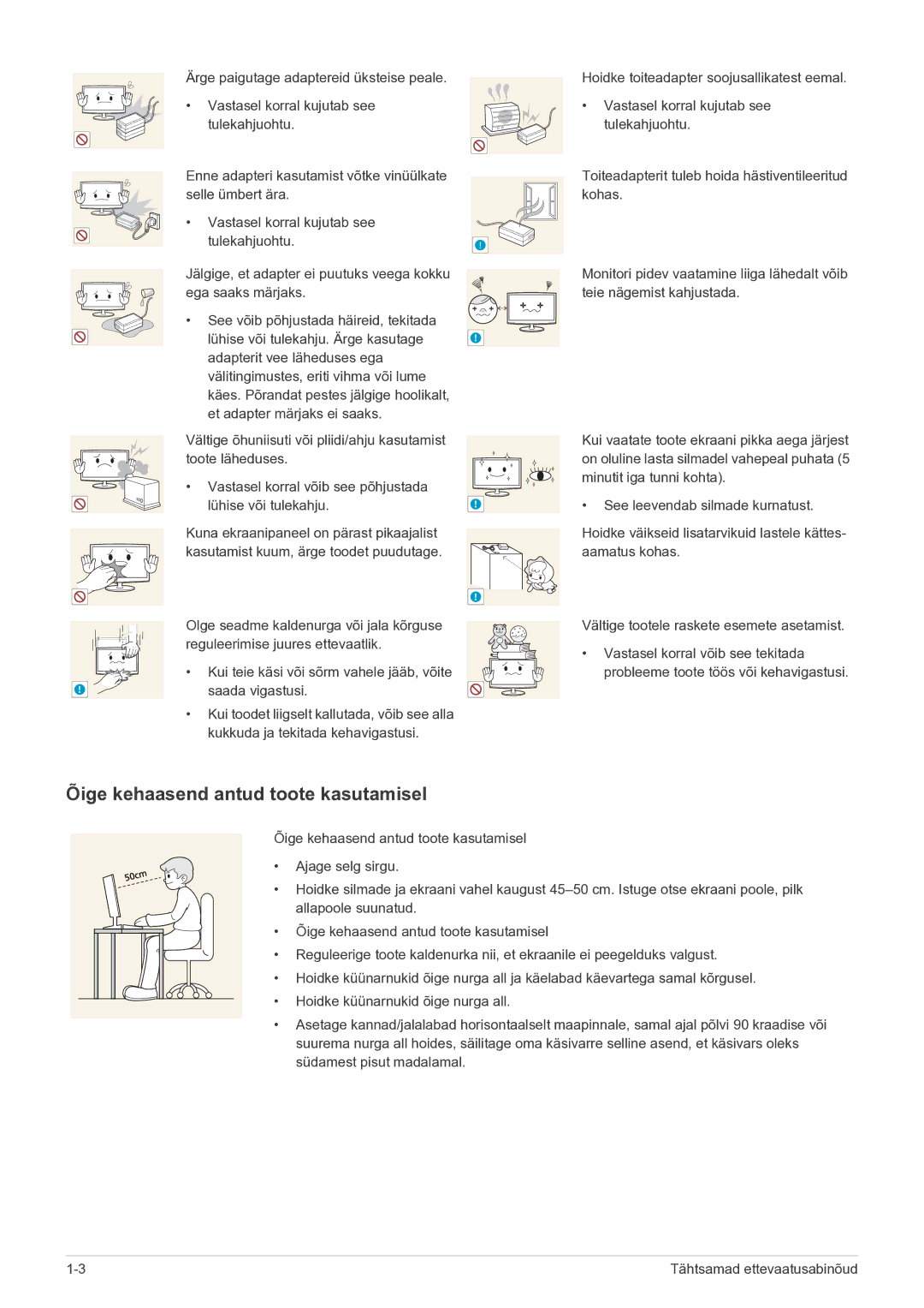 Samsung LS23WHEKFV/EN manual Õige kehaasend antud toote kasutamisel 