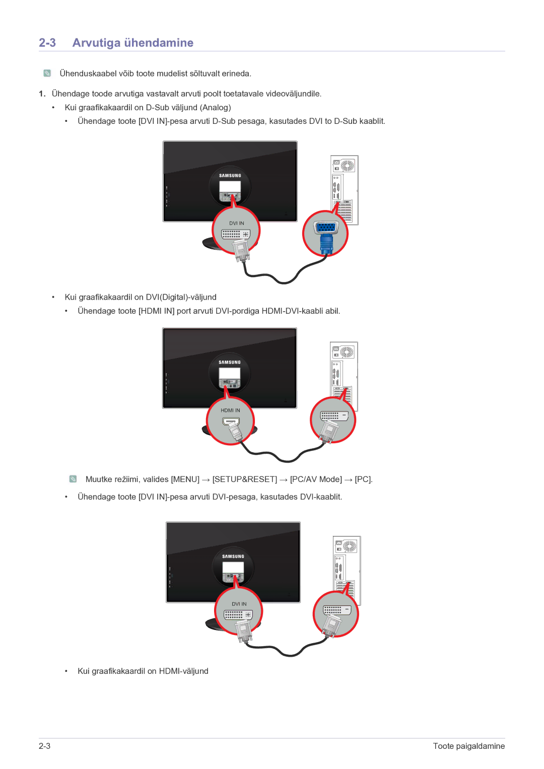 Samsung LS23WHEKFV/EN manual Arvutiga ühendamine 