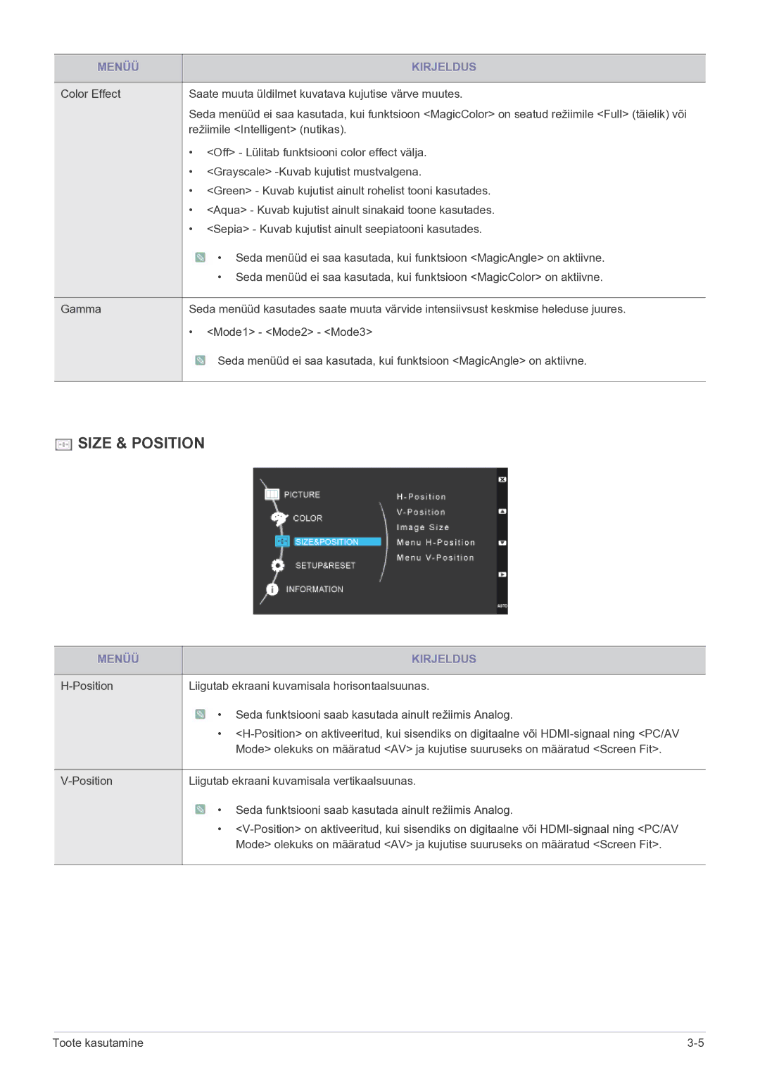 Samsung LS23WHEKFV/EN manual Size & Position 