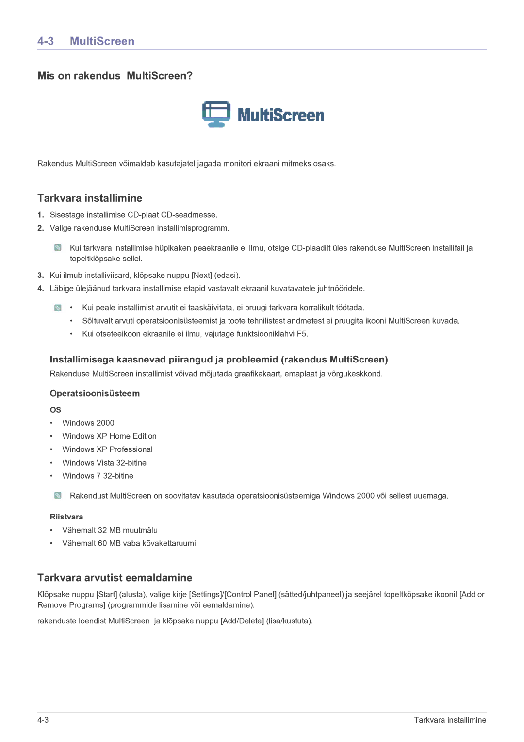 Samsung LS23WHEKFV/EN manual Mis on rakendus MultiScreen? 