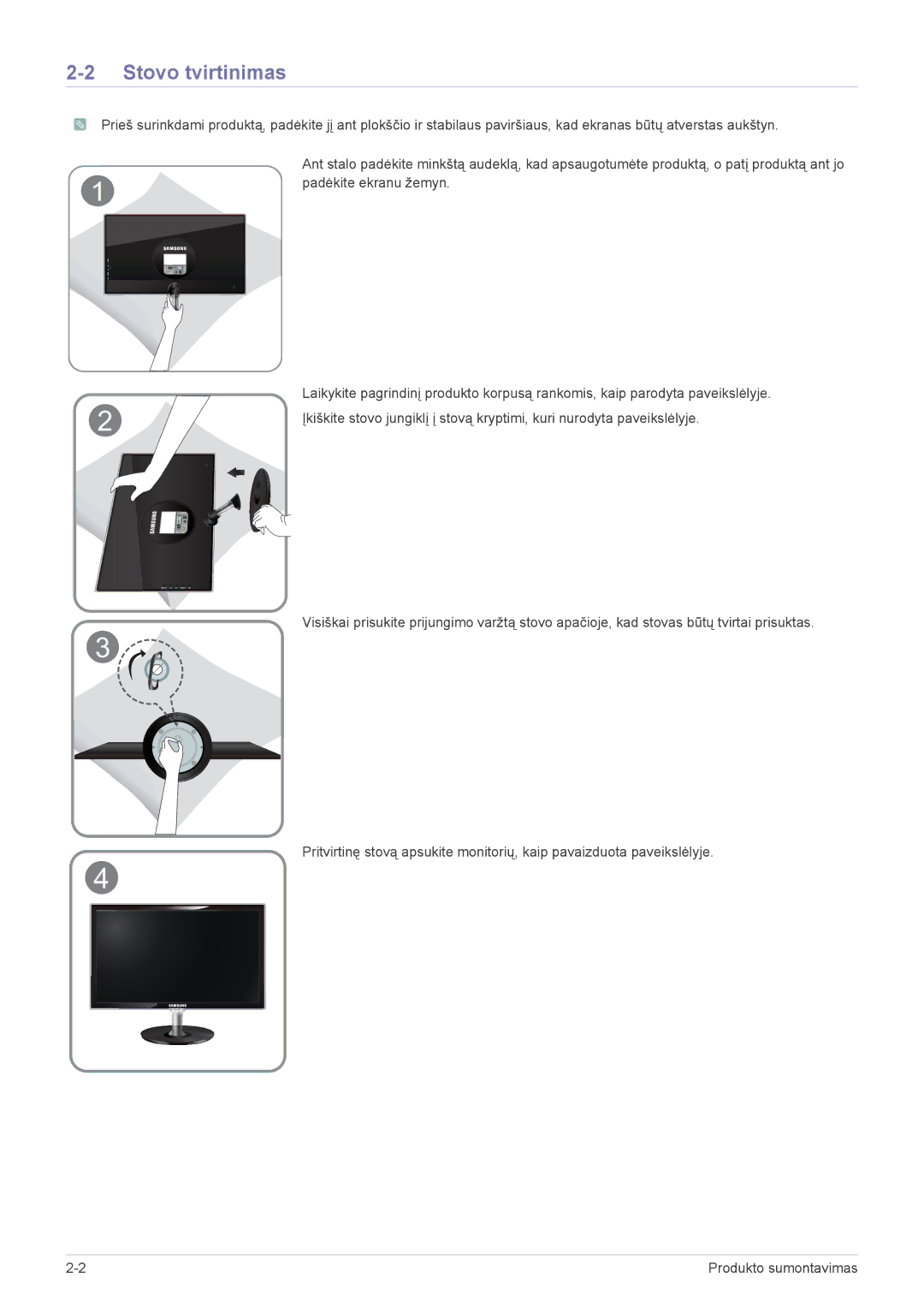 Samsung LS23WHEKFV/EN manual Stovo tvirtinimas 