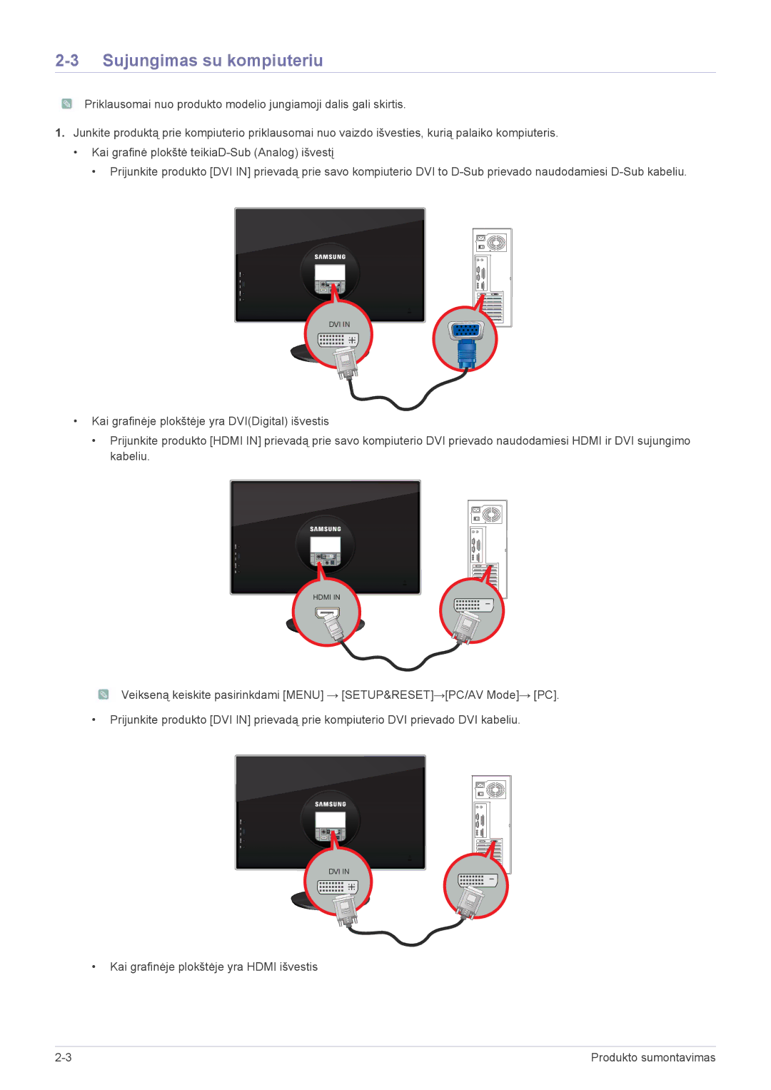 Samsung LS23WHEKFV/EN manual Sujungimas su kompiuteriu 