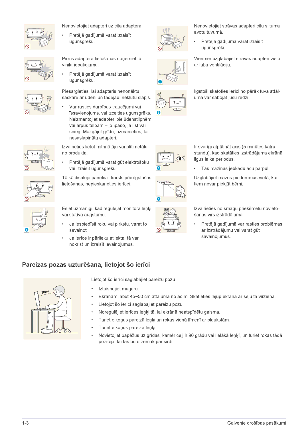 Samsung LS23WHEKFV/EN manual Pareizas pozas uzturēšana, lietojot šo ierīci 