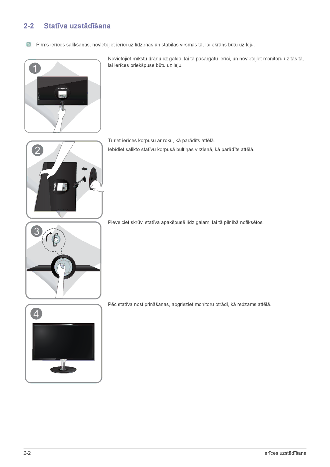 Samsung LS23WHEKFV/EN manual Statīva uzstādīšana 