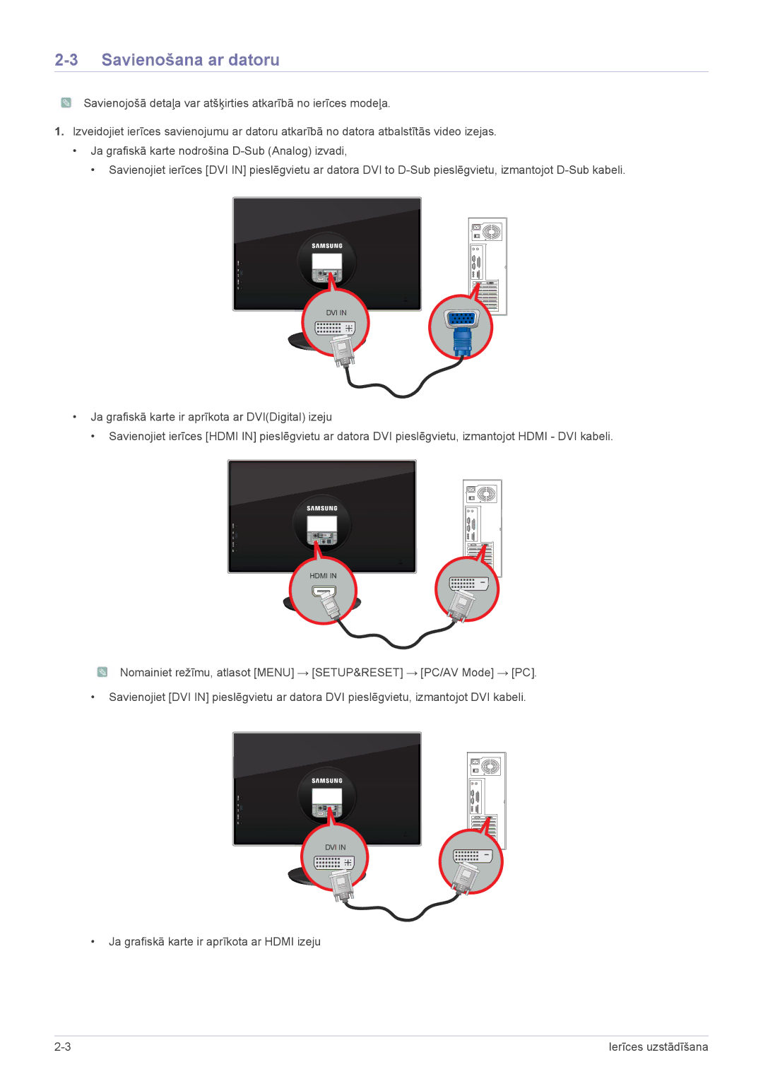 Samsung LS23WHEKFV/EN manual Savienošana ar datoru 