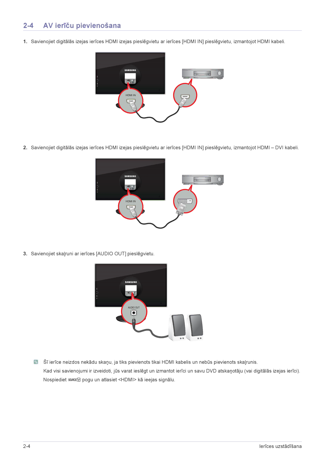 Samsung LS23WHEKFV/EN manual AV ierīču pievienošana 