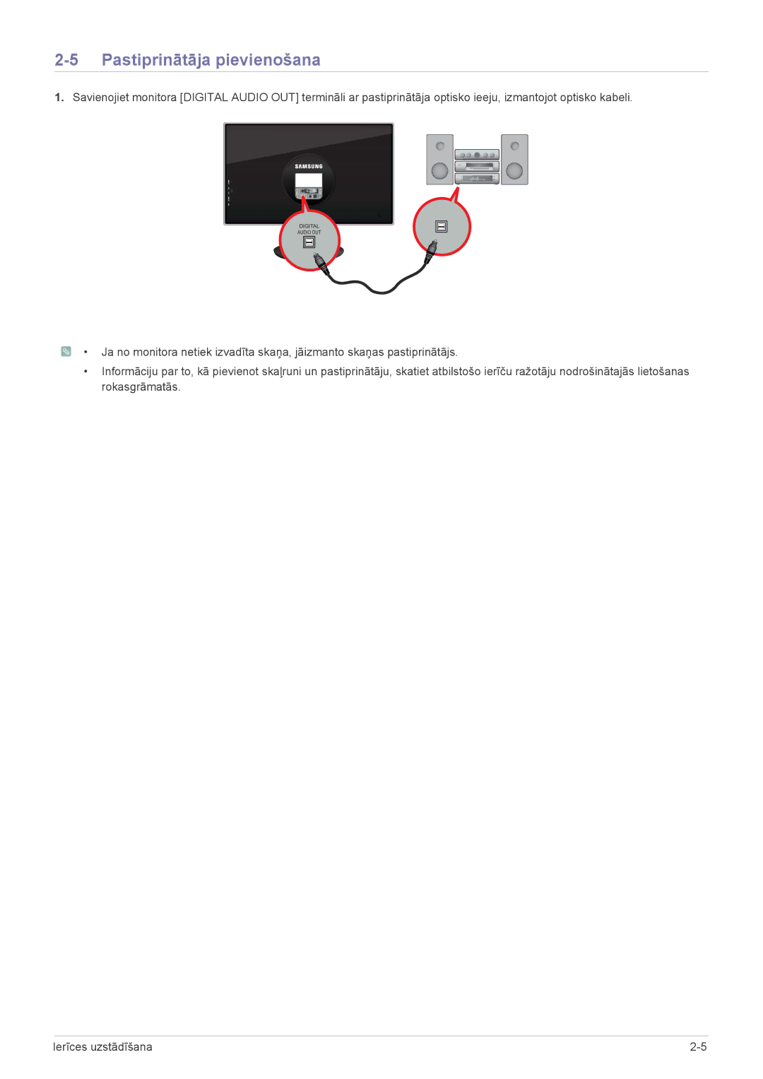 Samsung LS23WHEKFV/EN manual Pastiprinātāja pievienošana 