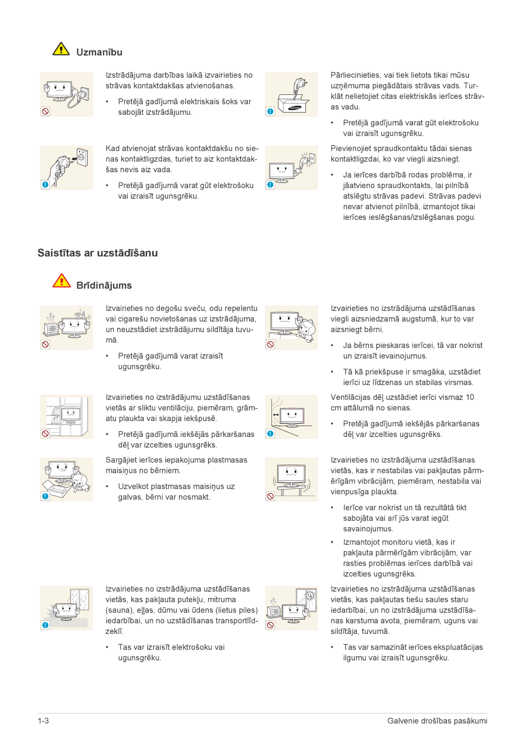 Samsung LS23WHEKFV/EN manual Saistītas ar uzstādīšanu, Uzmanîbu 