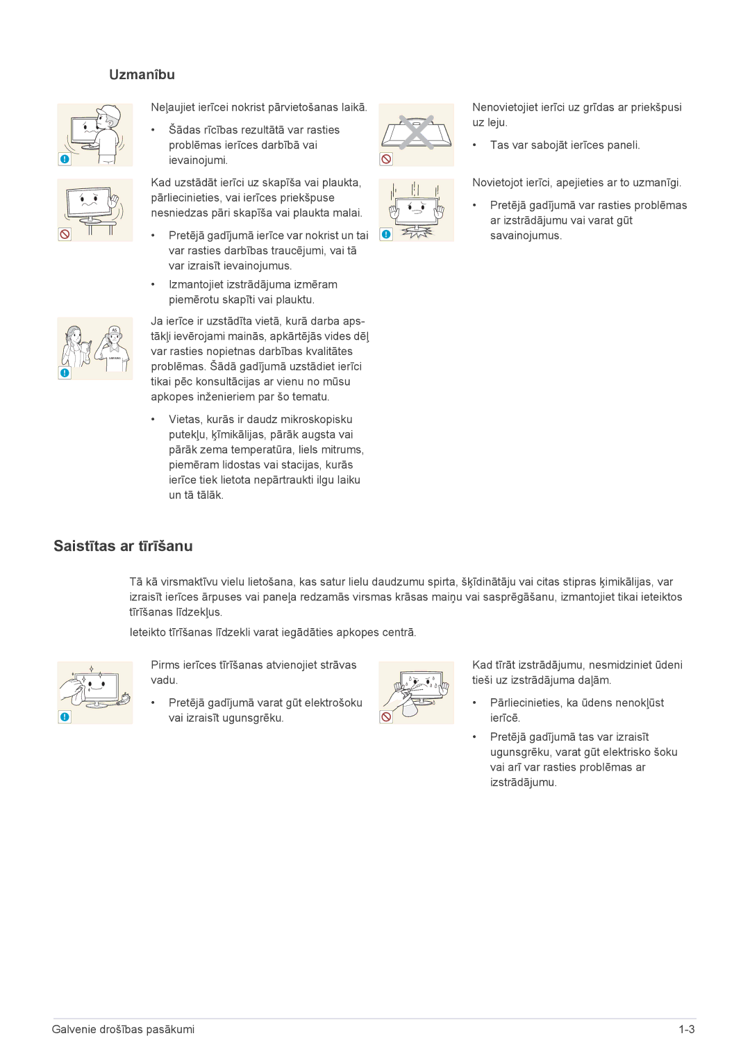 Samsung LS23WHEKFV/EN manual Saistītas ar tīrīšanu, Ievainojumi 