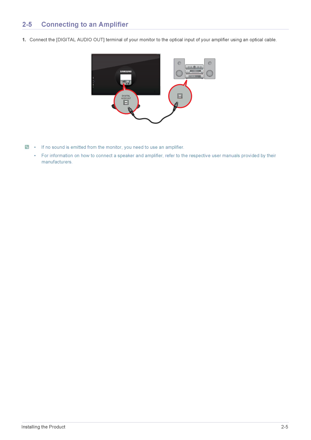 Samsung LS23WHEKFV/XV, LS23WHEKFV/XJ, LS23WHUKFV/EN, LS23WHEKFV/EN, LS23WHUKFK/ZA, LS23WHEKFV/SM Connecting to an Amplifier 