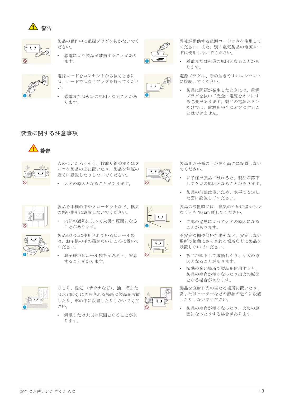 Samsung LS23WHEKFV/XJ manual 設置に関する注意事項 