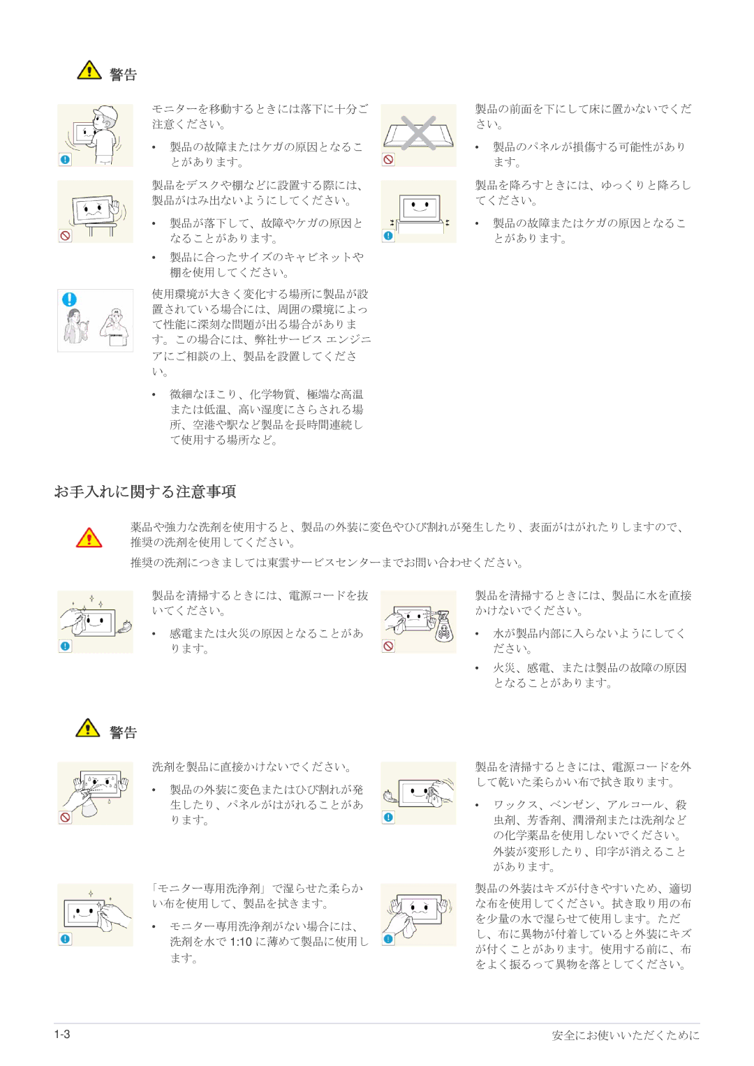 Samsung LS23WHEKFV/XJ manual お手入れに関する注意事項 