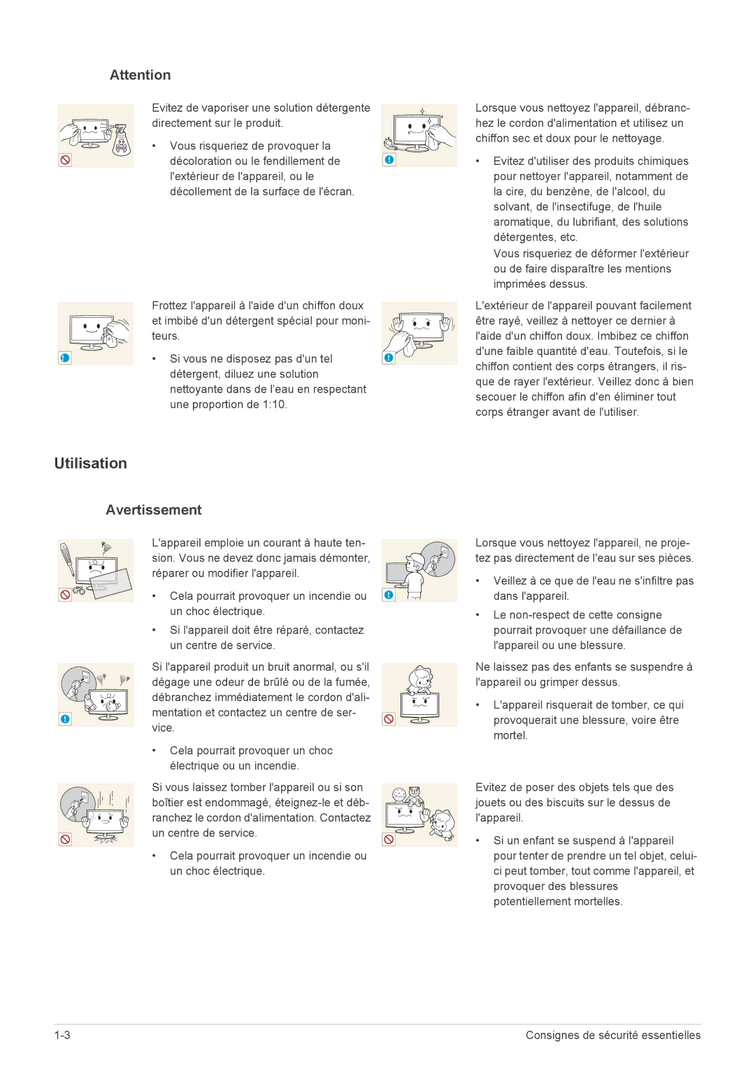 Samsung LS23WHUKFK/ZA, LS23WHUKFV/EN, LS23WHEKFV/EN manual Utilisation, Mentation et contactez un centre de ser, Vice 