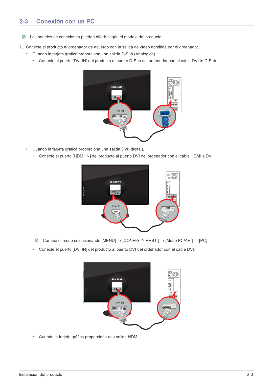 Samsung LS23WHUKFV/EN, LS23WHEKFV/EN, LS23WHUKFK/ZA manual Conexión con un PC 