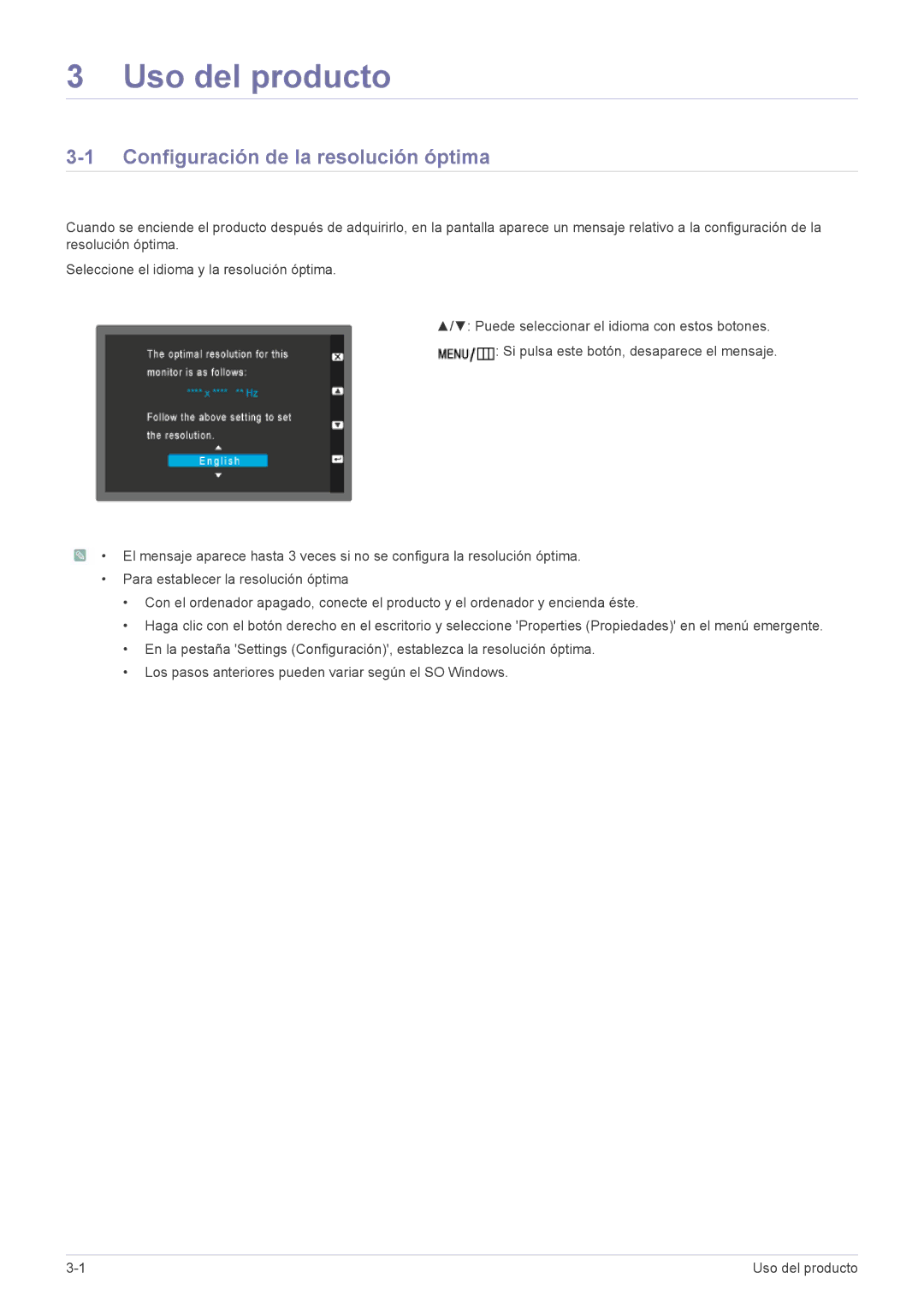 Samsung LS23WHUKFK/ZA, LS23WHUKFV/EN, LS23WHEKFV/EN manual Uso del producto, Configuración de la resolución óptima 