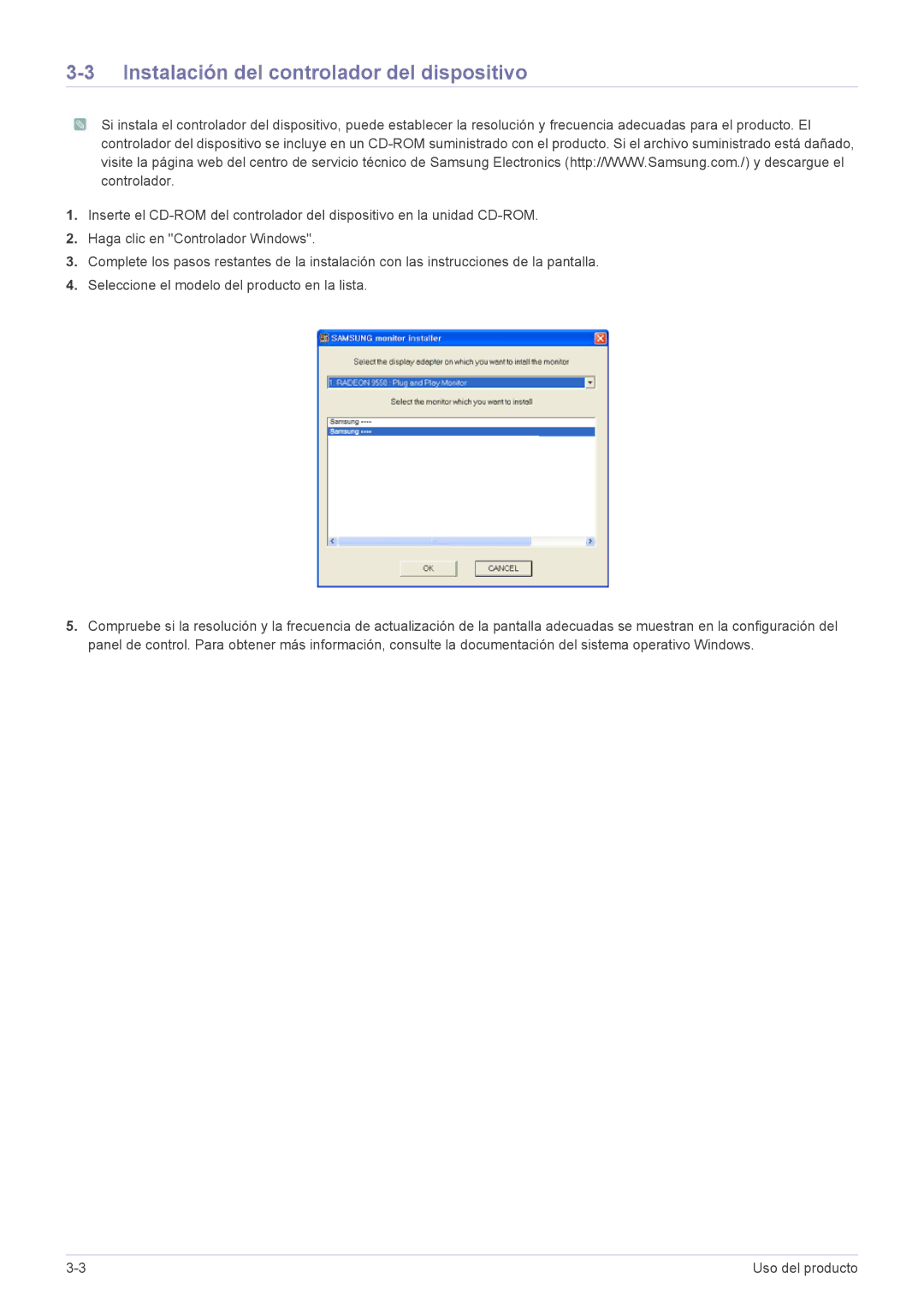 Samsung LS23WHEKFV/EN, LS23WHUKFV/EN, LS23WHUKFK/ZA manual Instalación del controlador del dispositivo 