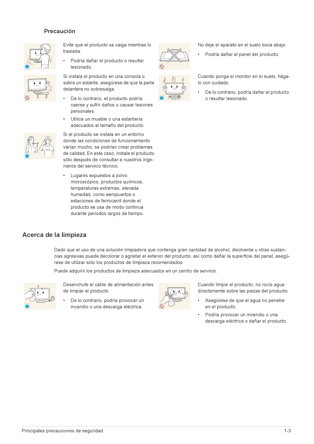 Samsung LS23WHEKFV/EN, LS23WHUKFV/EN, LS23WHUKFK/ZA manual Acerca de la limpieza, De lo contrario, podría provocar un 