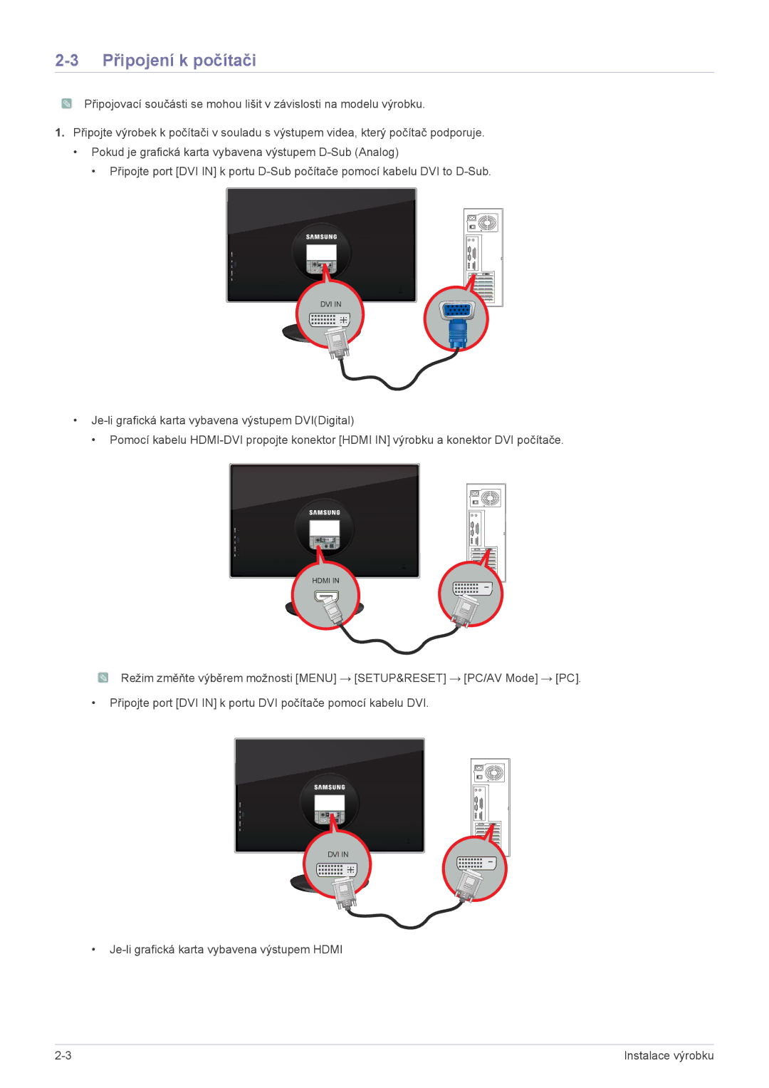 Samsung LS23WHUKFK/ZA, LS23WHUKFV/EN, LS23WHEKFV/EN manual Připojení k počítači 