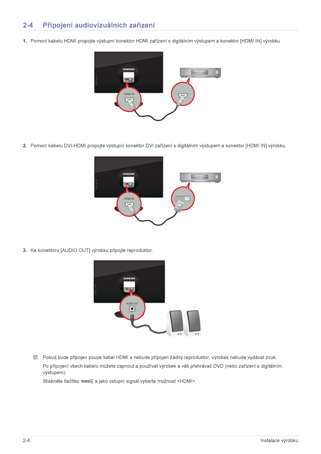 Samsung LS23WHEKFV/EN, LS23WHUKFV/EN, LS23WHUKFK/ZA manual Připojení audiovizuálních zařízení 