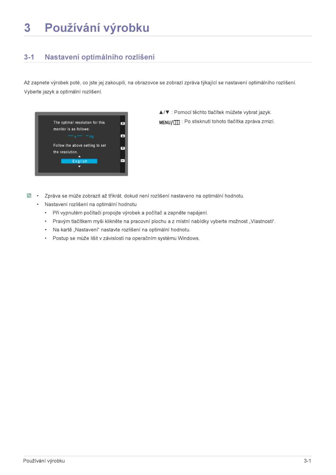 Samsung LS23WHEKFV/EN, LS23WHUKFV/EN, LS23WHUKFK/ZA manual Používání výrobku, Nastavení optimálního rozlišení 