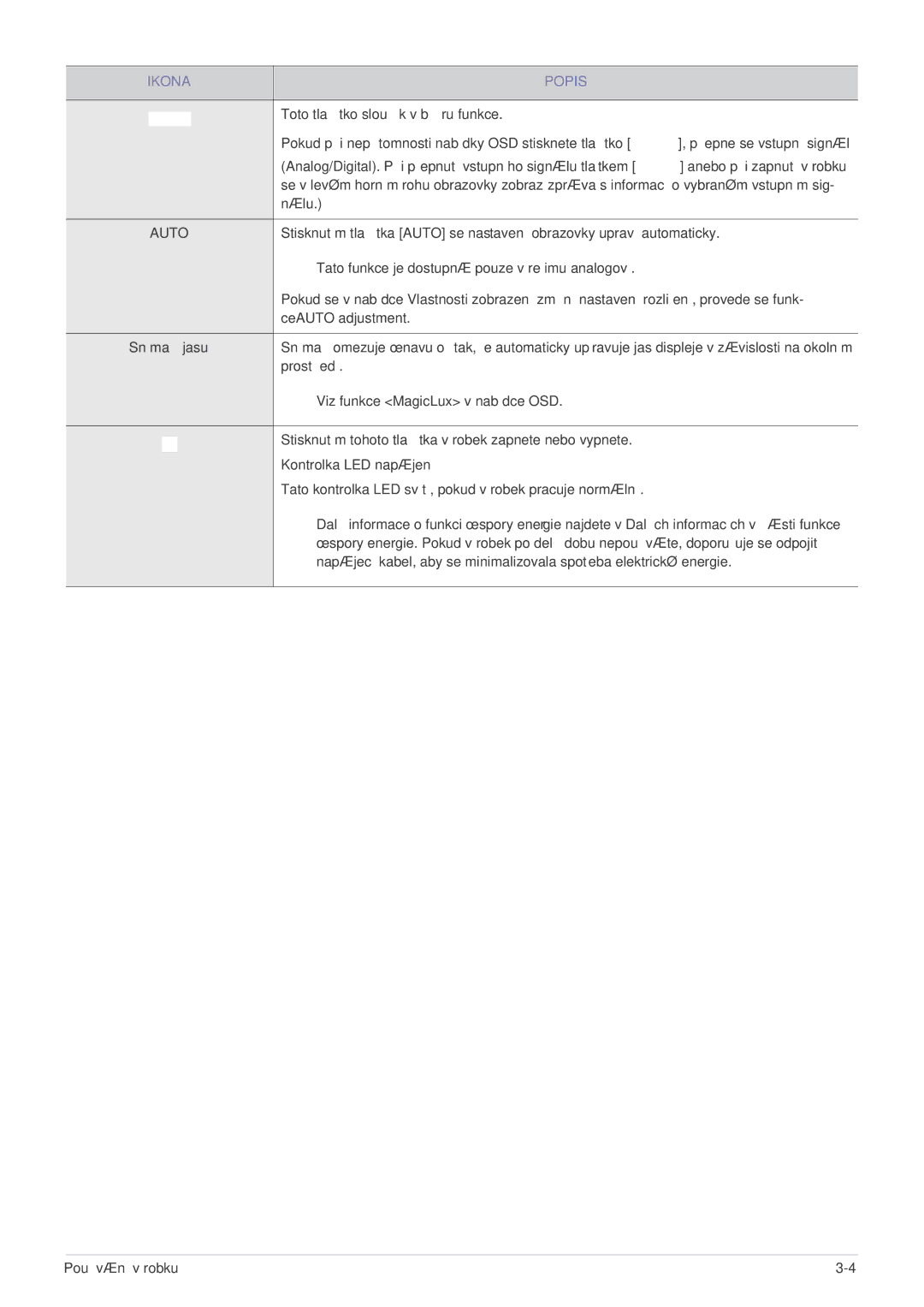 Samsung LS23WHUKFK/ZA, LS23WHUKFV/EN, LS23WHEKFV/EN manual Snímač jasu, Kontrolka LED napájení 