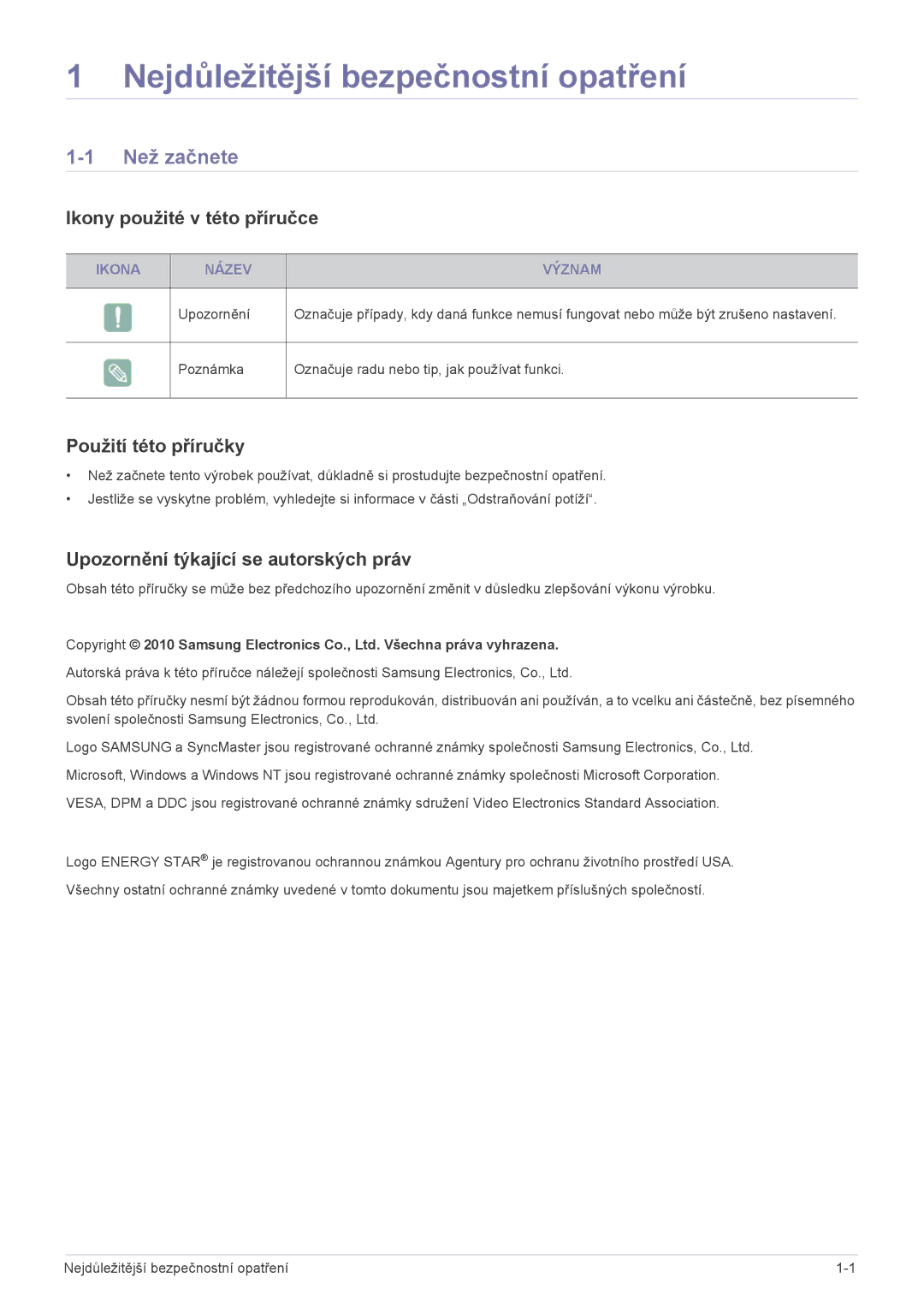 Samsung LS23WHUKFV/EN, LS23WHEKFV/EN manual Nejdůležitější bezpečnostní opatření, Než začnete, Ikony použité v této příručce 