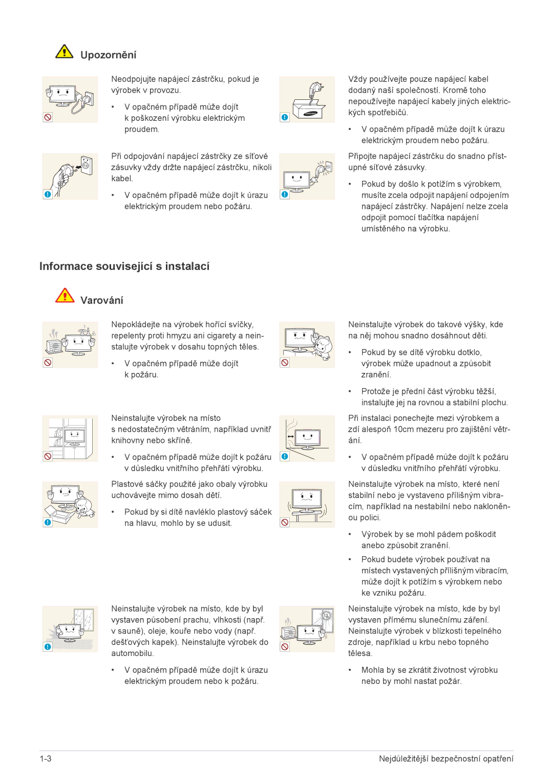 Samsung LS23WHUKFV/EN, LS23WHEKFV/EN, LS23WHUKFK/ZA manual Informace související s instalací, Upozornění 