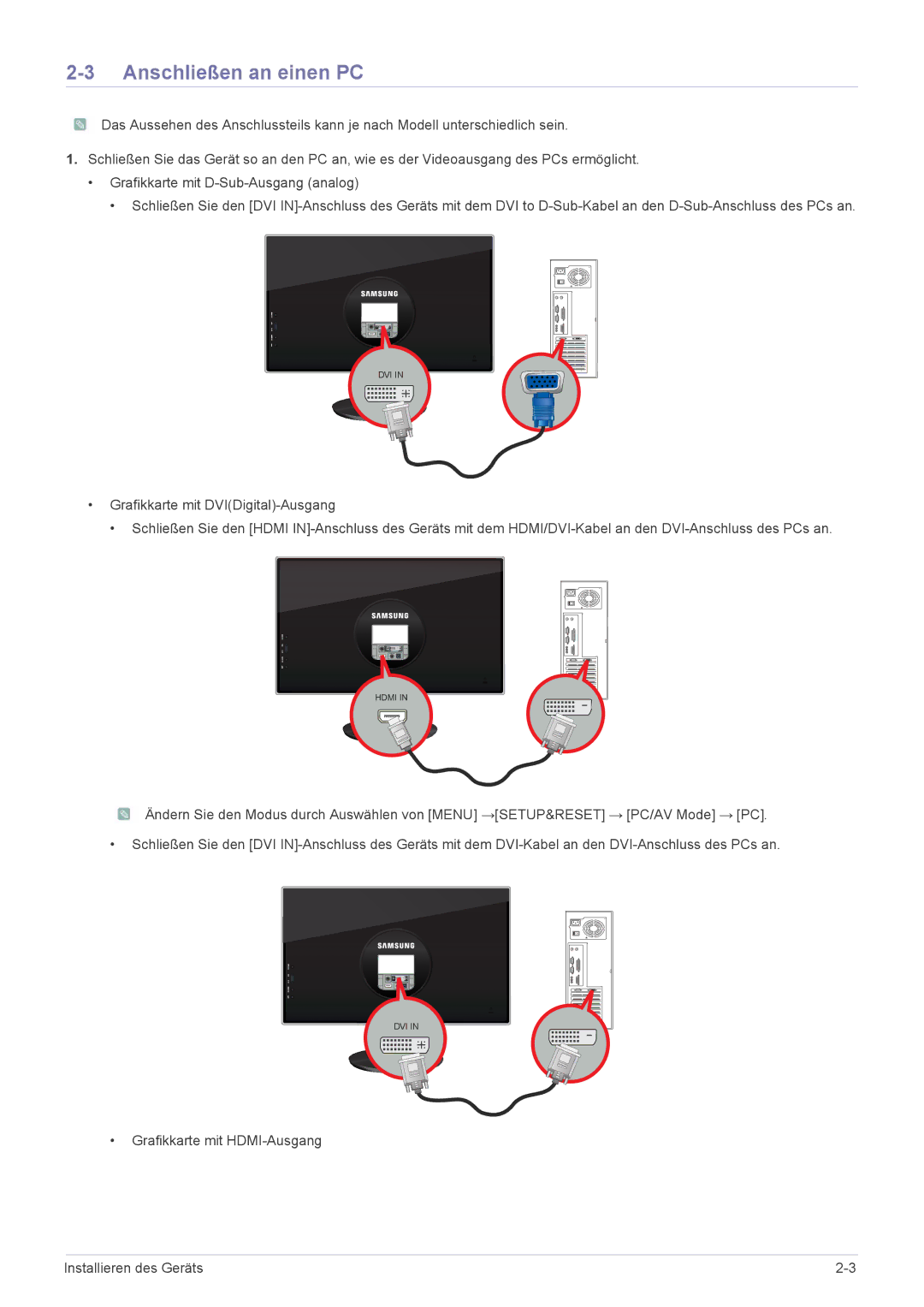 Samsung LS23WHEKFV/EN, LS23WHUKFV/EN manual Anschließen an einen PC 