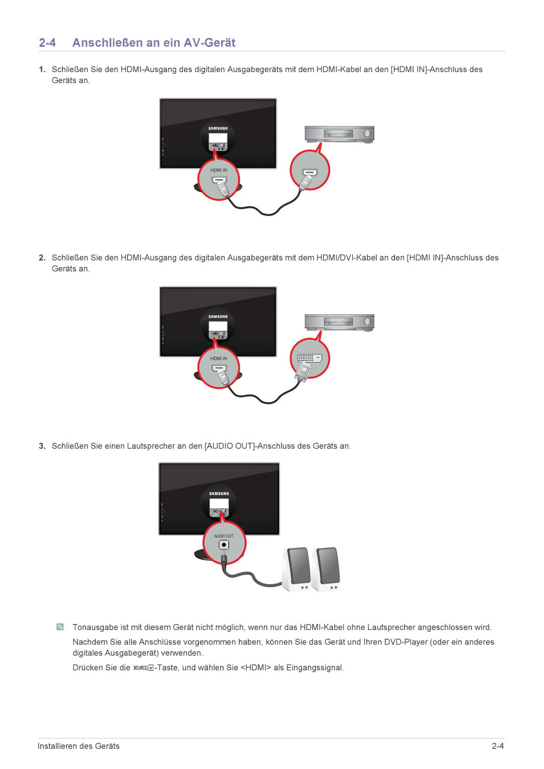 Samsung LS23WHEKFV/EN, LS23WHUKFV/EN manual Anschließen an ein AV-Gerät 