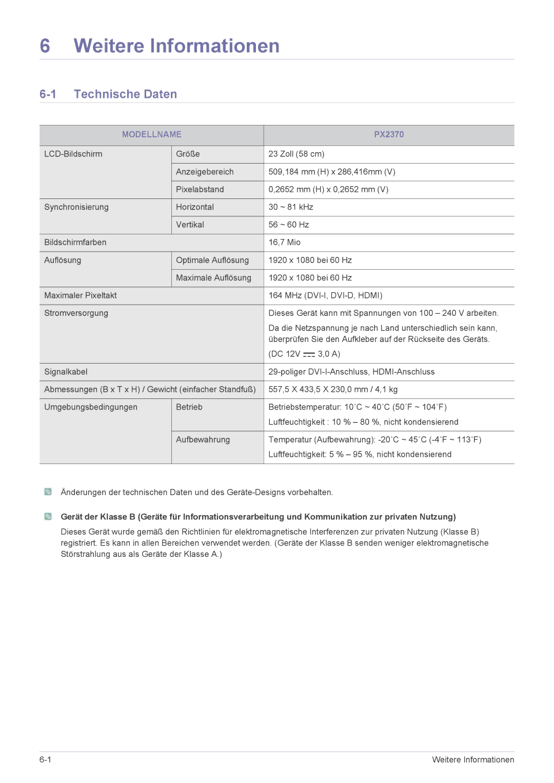 Samsung LS23WHUKFV/EN, LS23WHEKFV/EN manual Weitere Informationen, Technische Daten, Modellname 