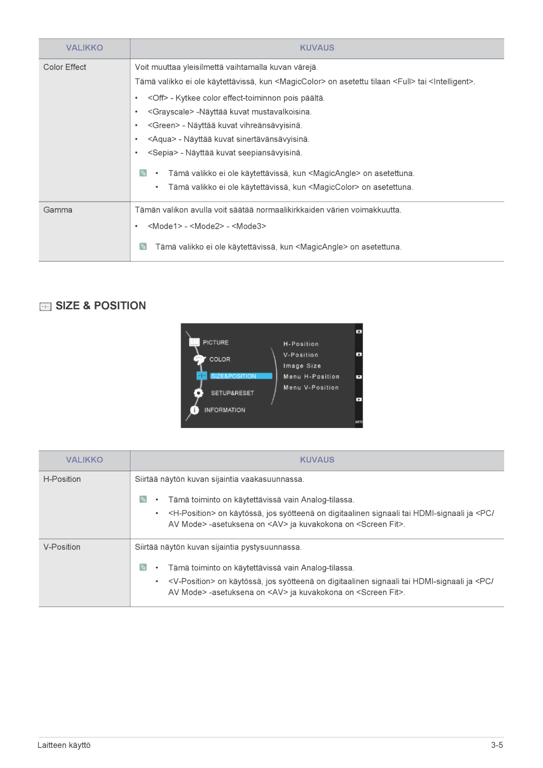 Samsung LS23WHEKFV/EN, LS23WHUKFV/EN manual Size & Position 