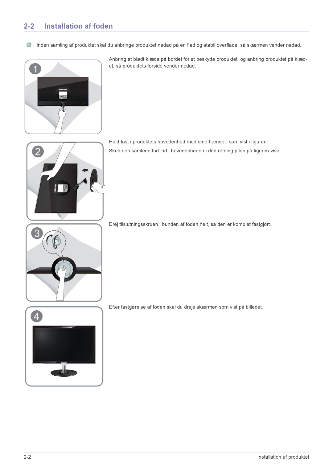 Samsung LS23WHUKFV/EN, LS23WHEKFV/EN manual Installation af foden 