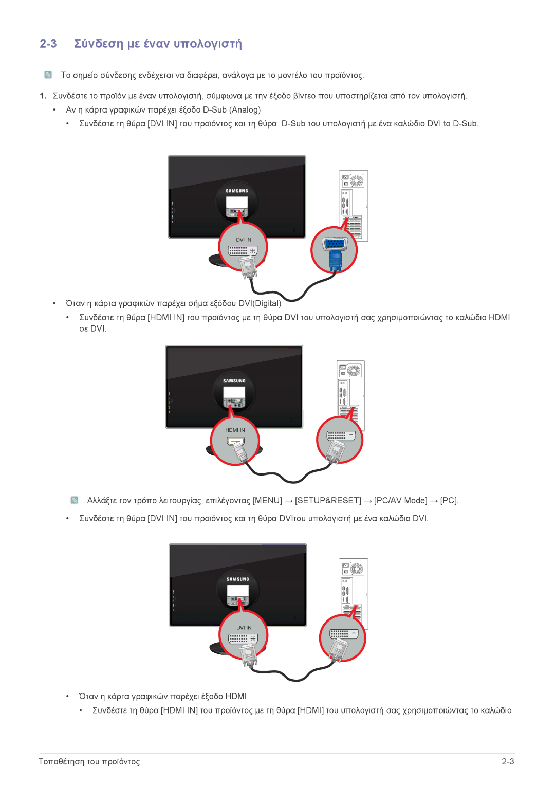 Samsung LS23WHEKFV/EN, LS23WHUKFV/EN manual Σύνδεση με έναν υπολογιστή 