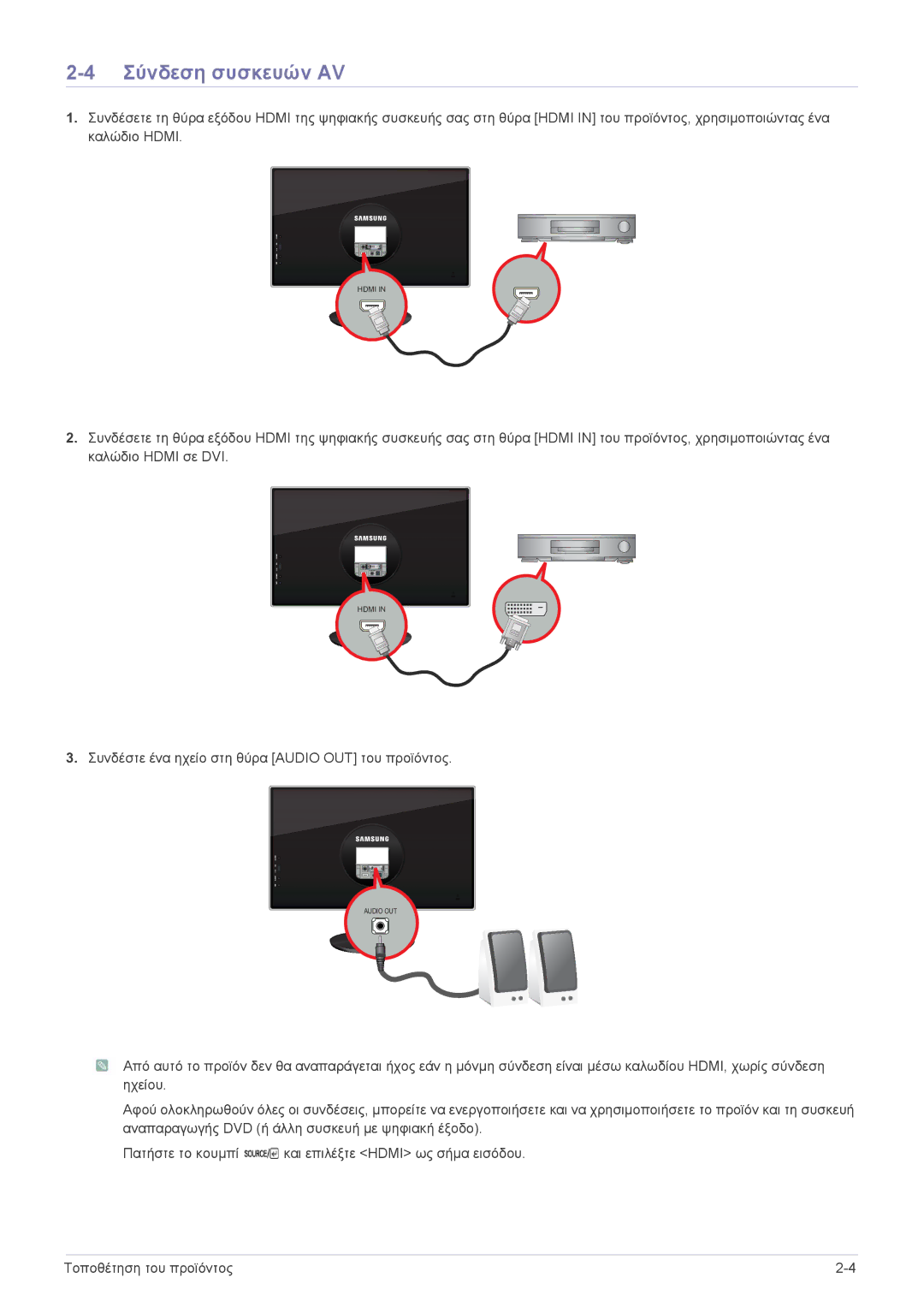 Samsung LS23WHEKFV/EN, LS23WHUKFV/EN manual Σύνδεση συσκευών AV 