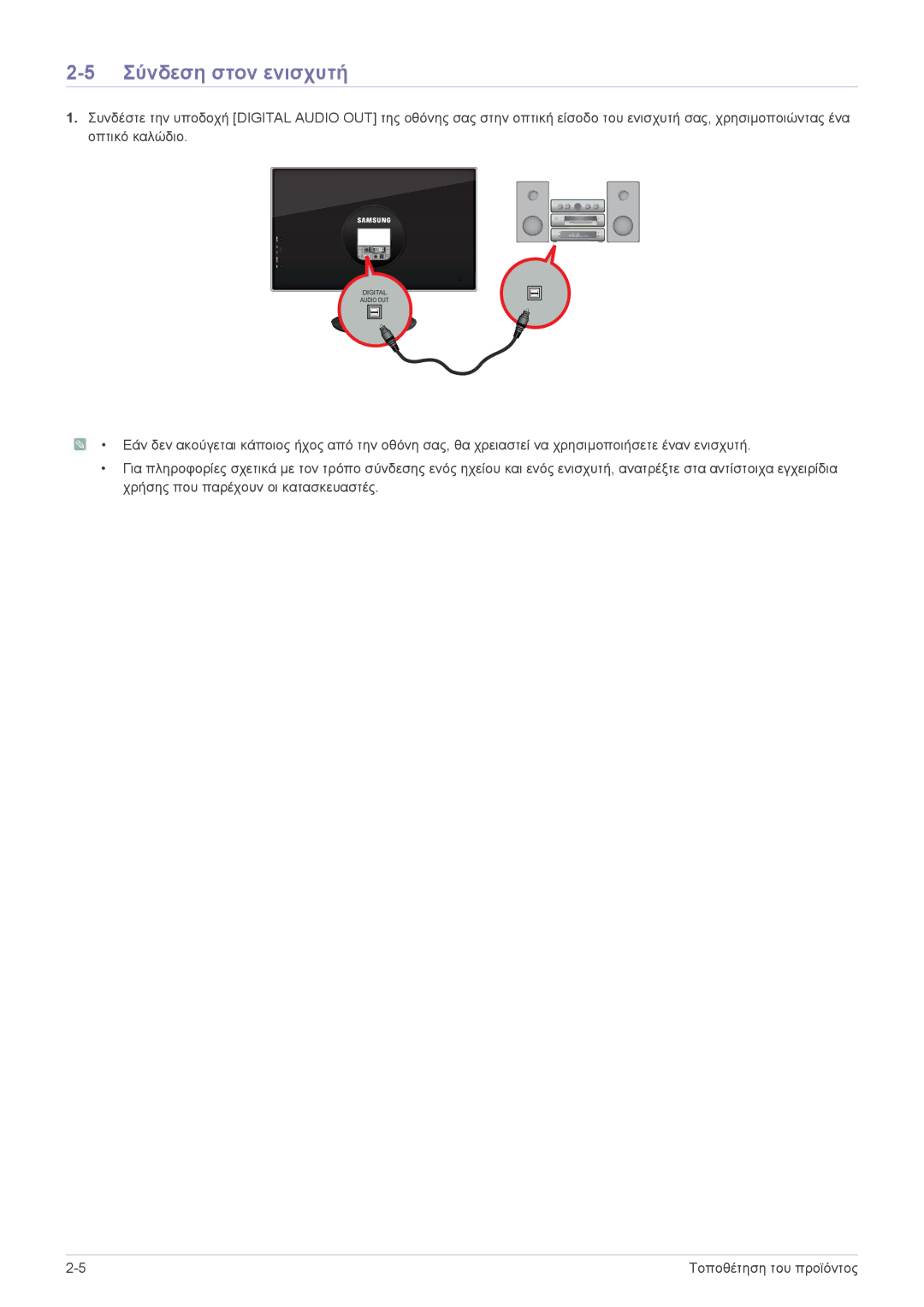 Samsung LS23WHUKFV/EN, LS23WHEKFV/EN manual Σύνδεση στον ενισχυτή 