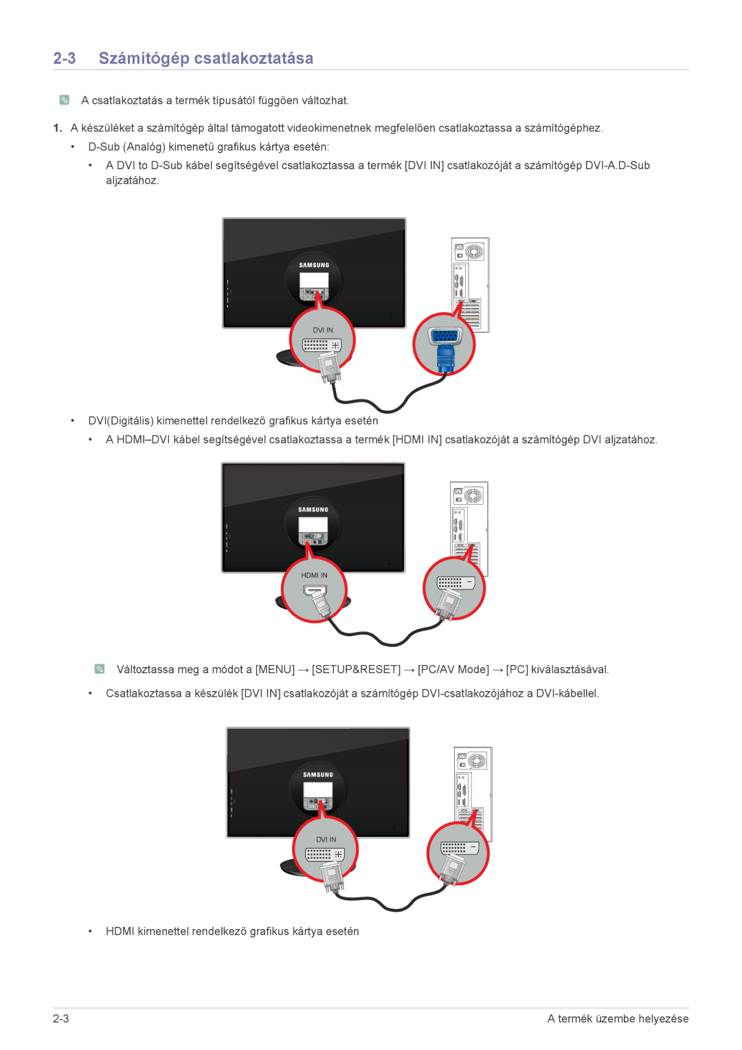 Samsung LS23WHUKFV/EN, LS23WHEKFV/EN manual Számítógép csatlakoztatása 