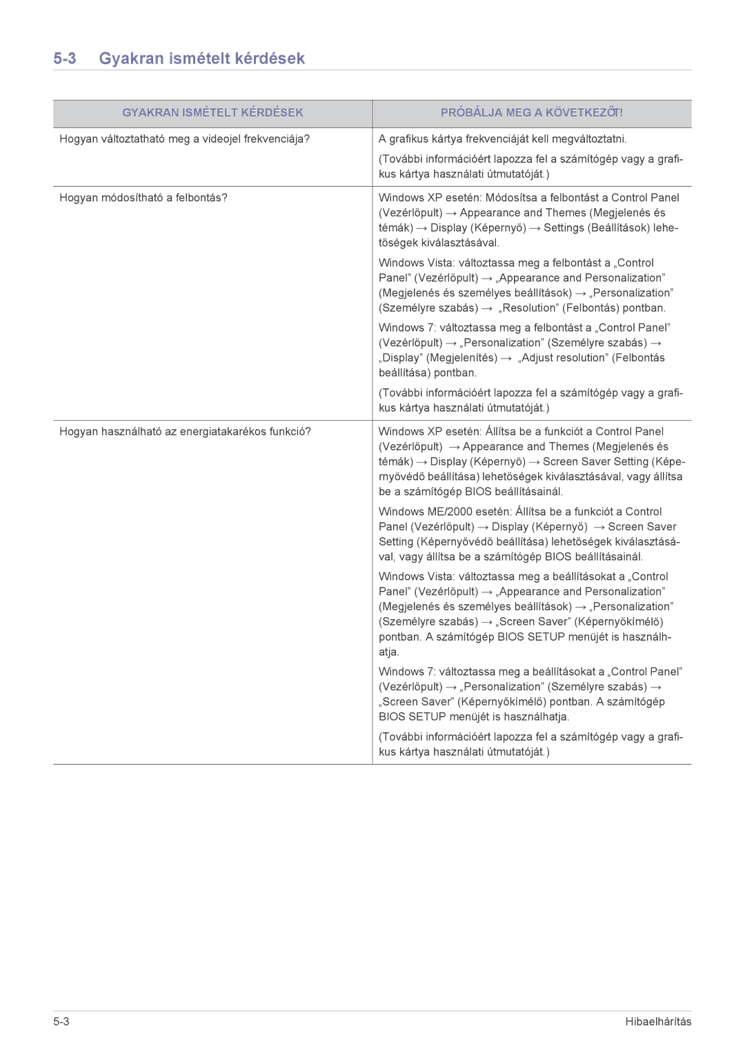 Samsung LS23WHUKFV/EN, LS23WHEKFV/EN manual Gyakran ismételt kérdések, Gyakran Ismételt Kérdések Próbálja MEG a Következőt 