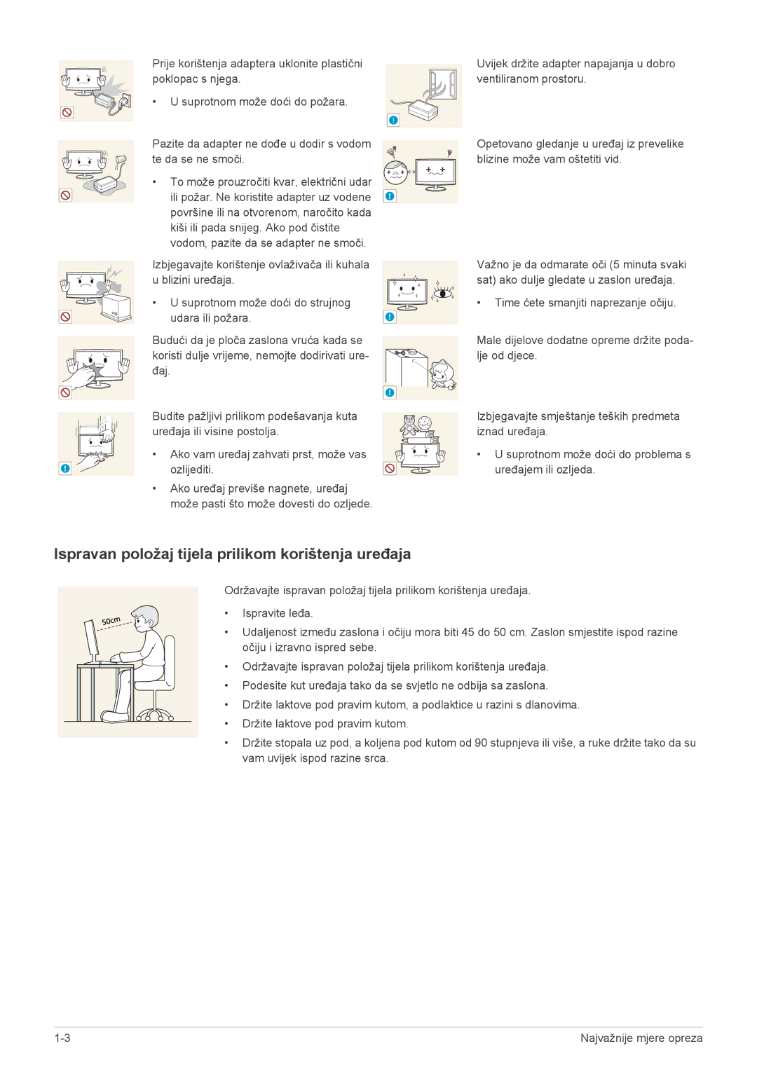 Samsung LS23WHUKFV/EN, LS23WHEKFV/EN manual Ispravan položaj tijela prilikom korištenja uređaja 