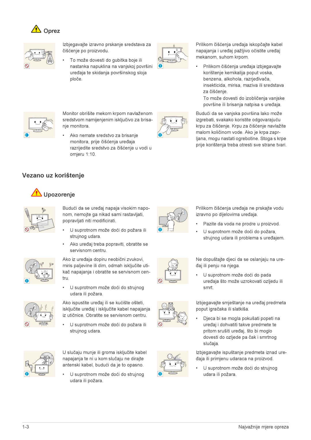 Samsung LS23WHUKFV/EN, LS23WHEKFV/EN manual Vezano uz korištenje, Suprotnom može doći do požara ili strujnog udara 