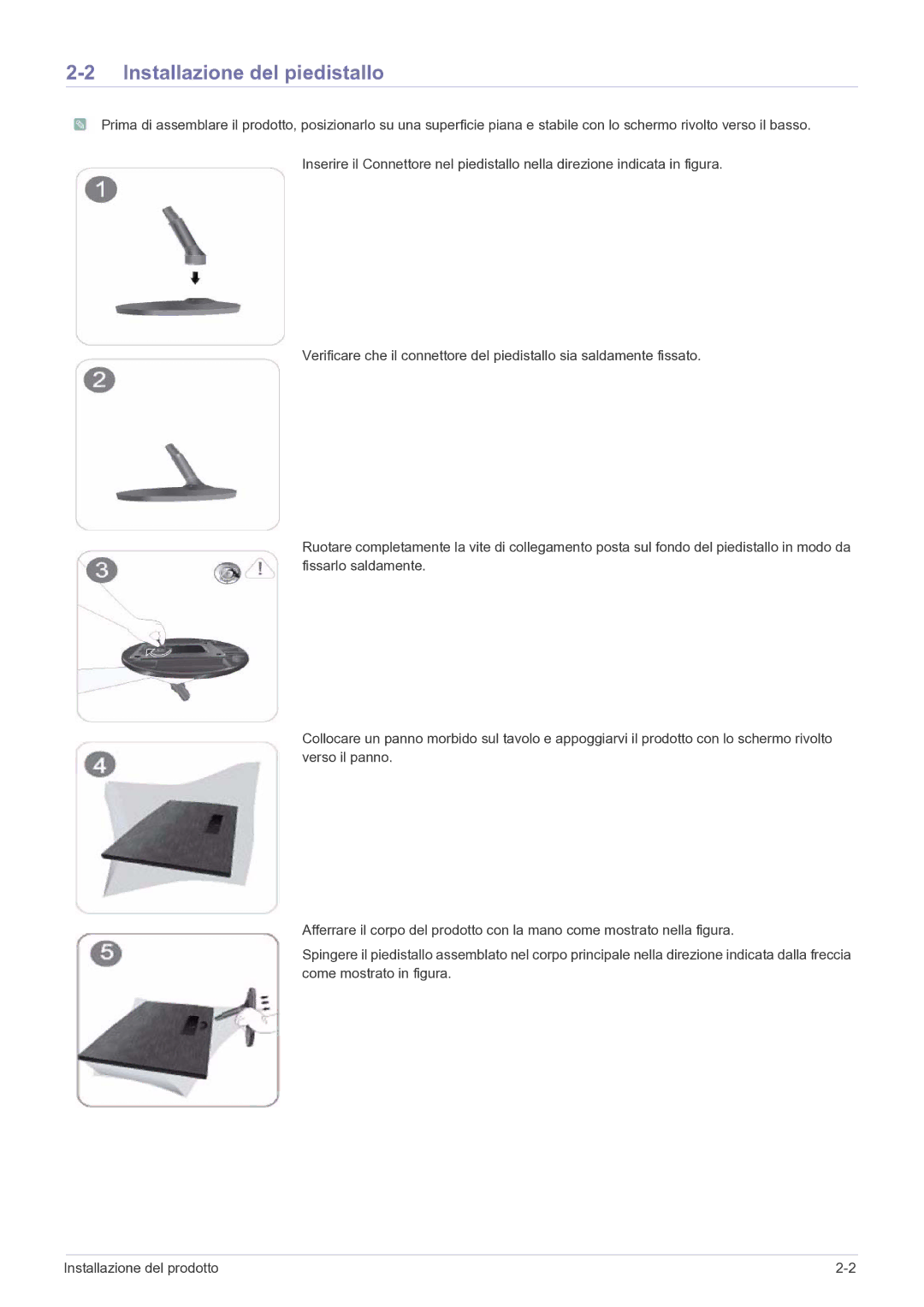 Samsung LS24A300BZ/EN manual Installazione del piedistallo 