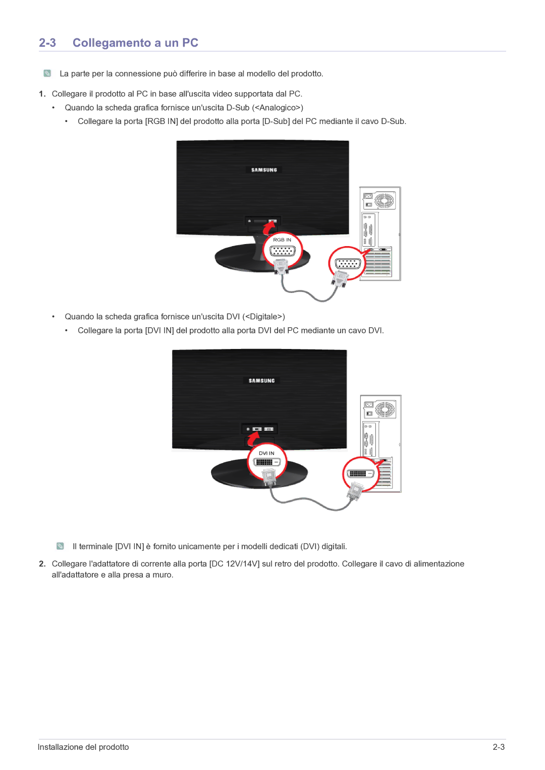 Samsung LS24A300BZ/EN manual Collegamento a un PC 