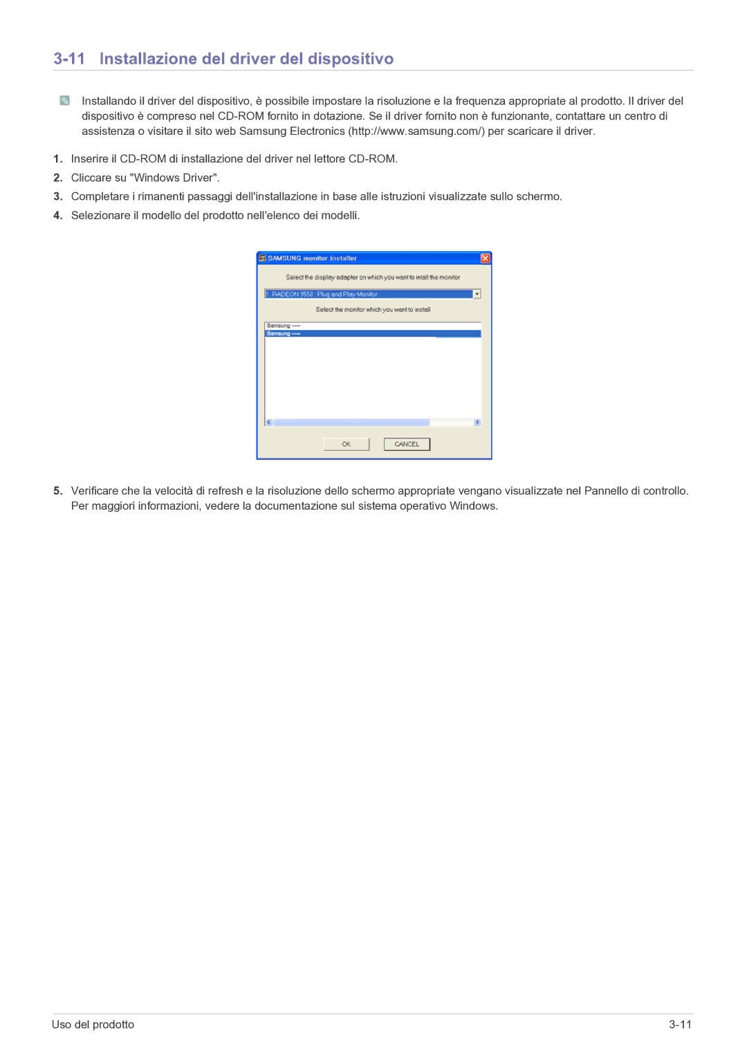 Samsung LS24A300BZ/EN manual Installazione del driver del dispositivo 