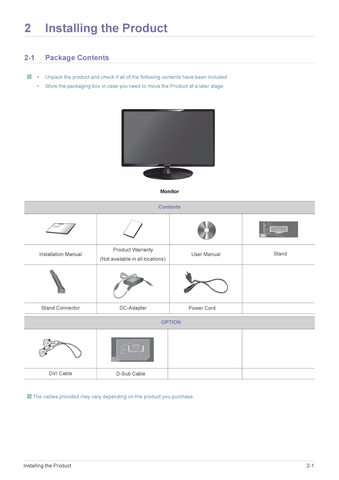 Samsung LS24A300BZ/EN manual Installing the Product, Package Contents 