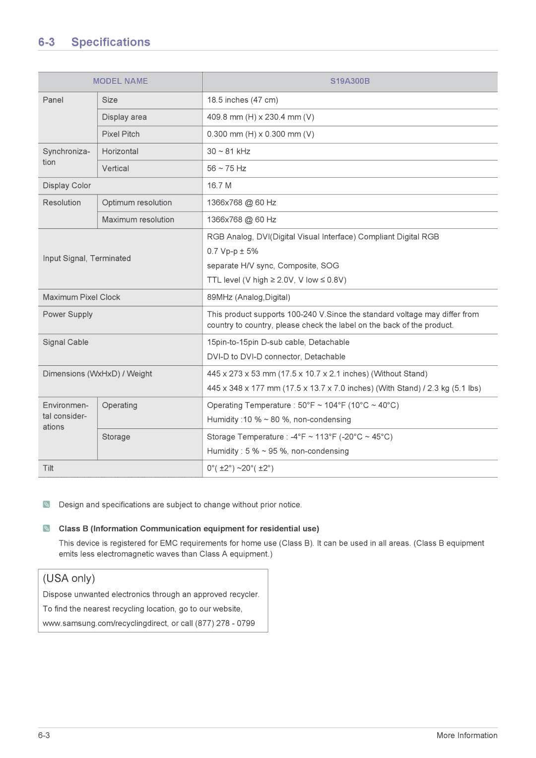 Samsung LS24A300BZ/EN manual S19A300B 