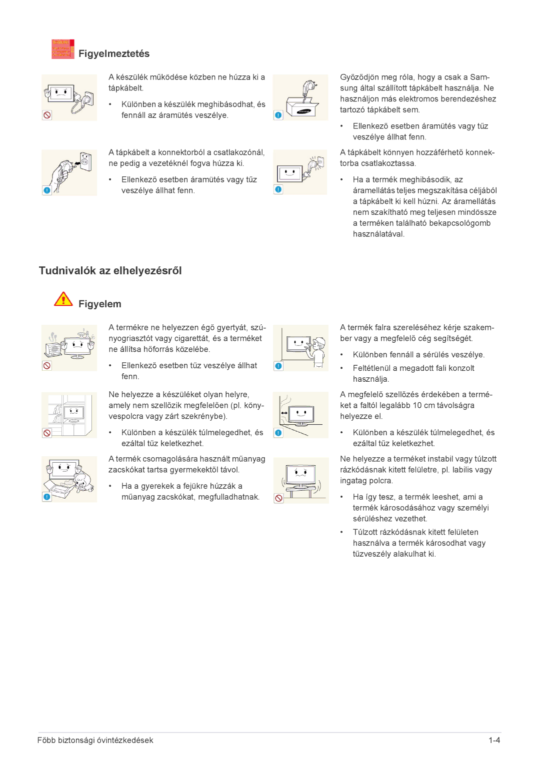 Samsung LS24A300BZ/EN manual Tudnivalók az elhelyezésről, Figyelmeztetés 