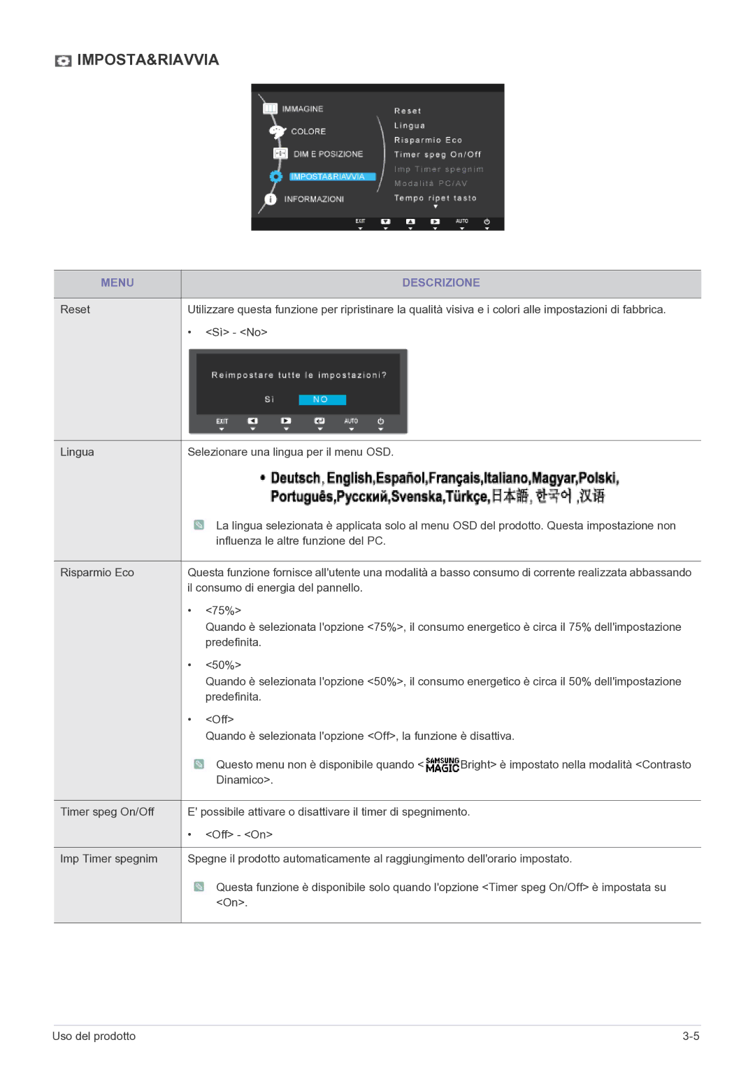 Samsung LS24A300HSZ/EN manual Imposta&Riavvia 