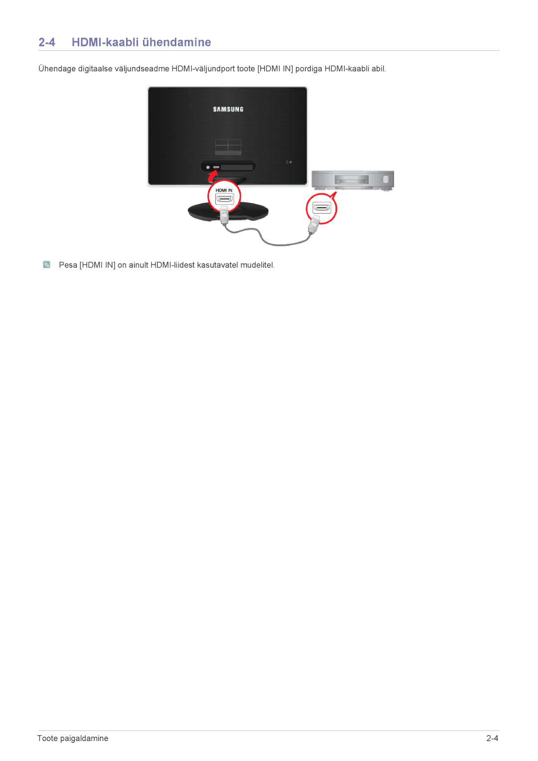 Samsung LS23A350HS/EN, LS24A350HS/EN, LS22A350HS/EN manual HDMI-kaabli ühendamine 